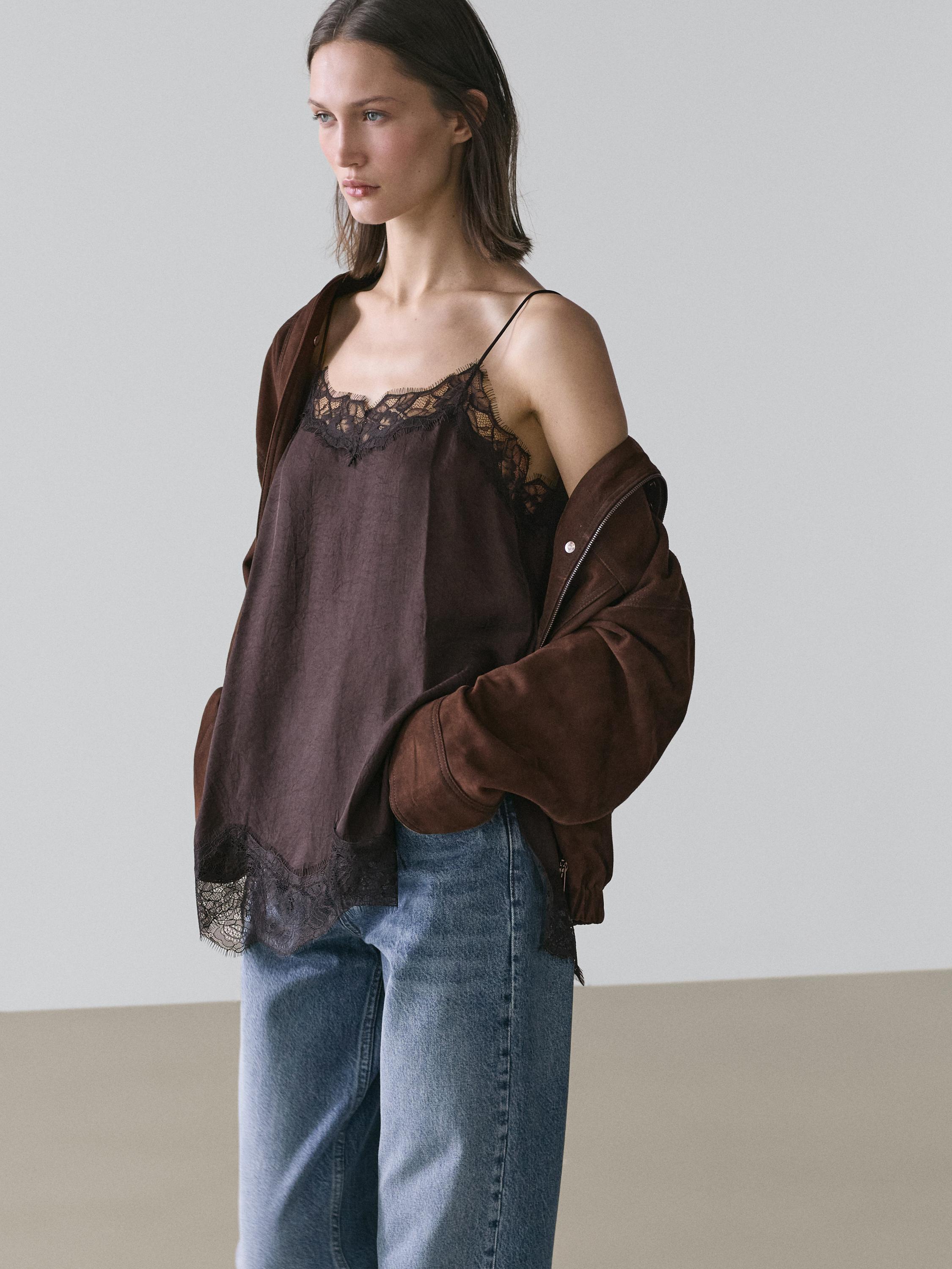 Camisole top with contrast lace detail